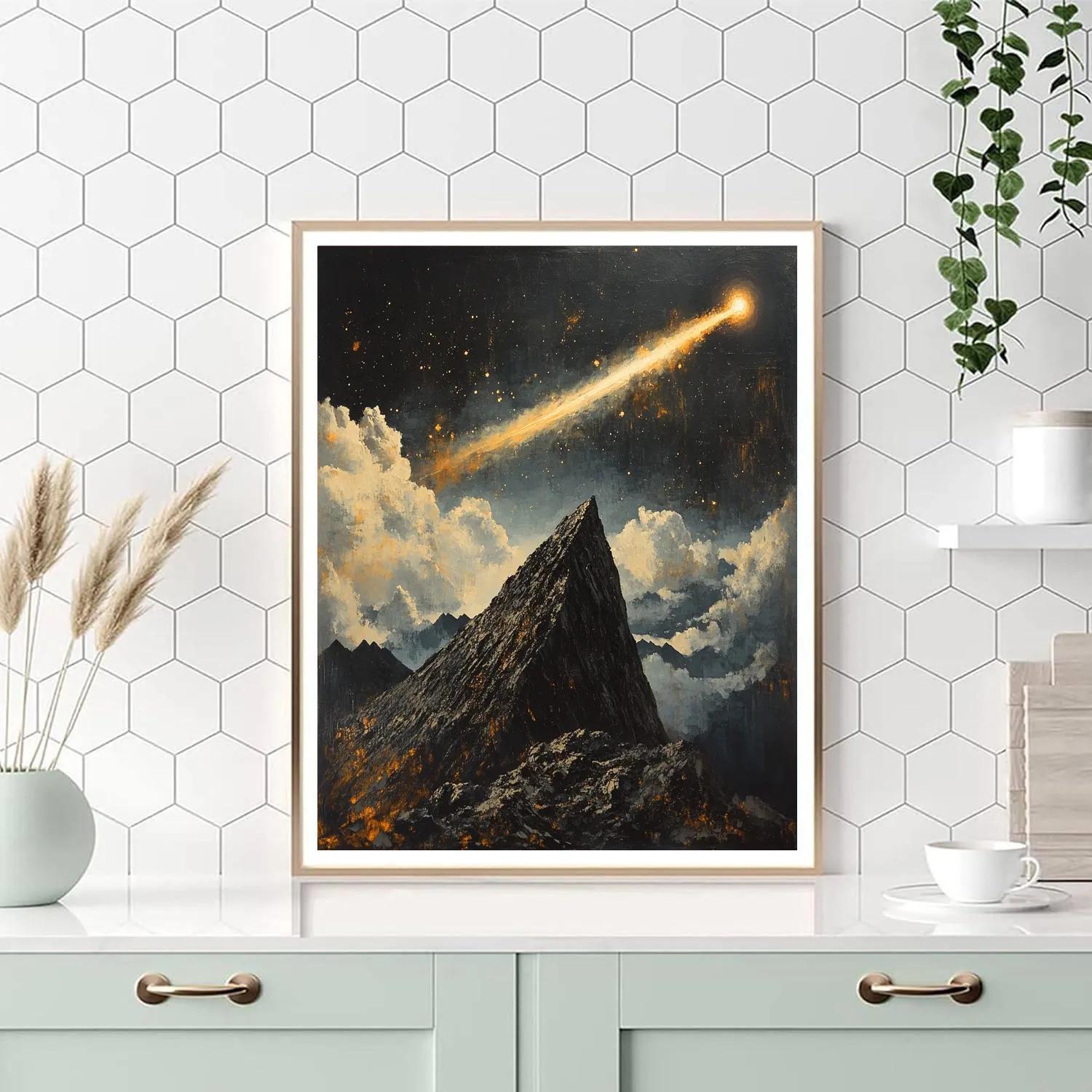 Francisco Goya Inspired Comet Glow Above Basalt Ridge paint by color