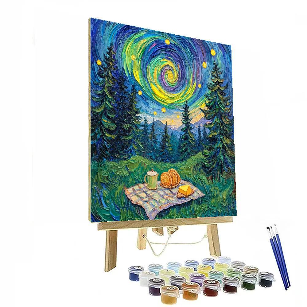 Van Gogh Inspired Aurora Forest Picnic paint by numbers