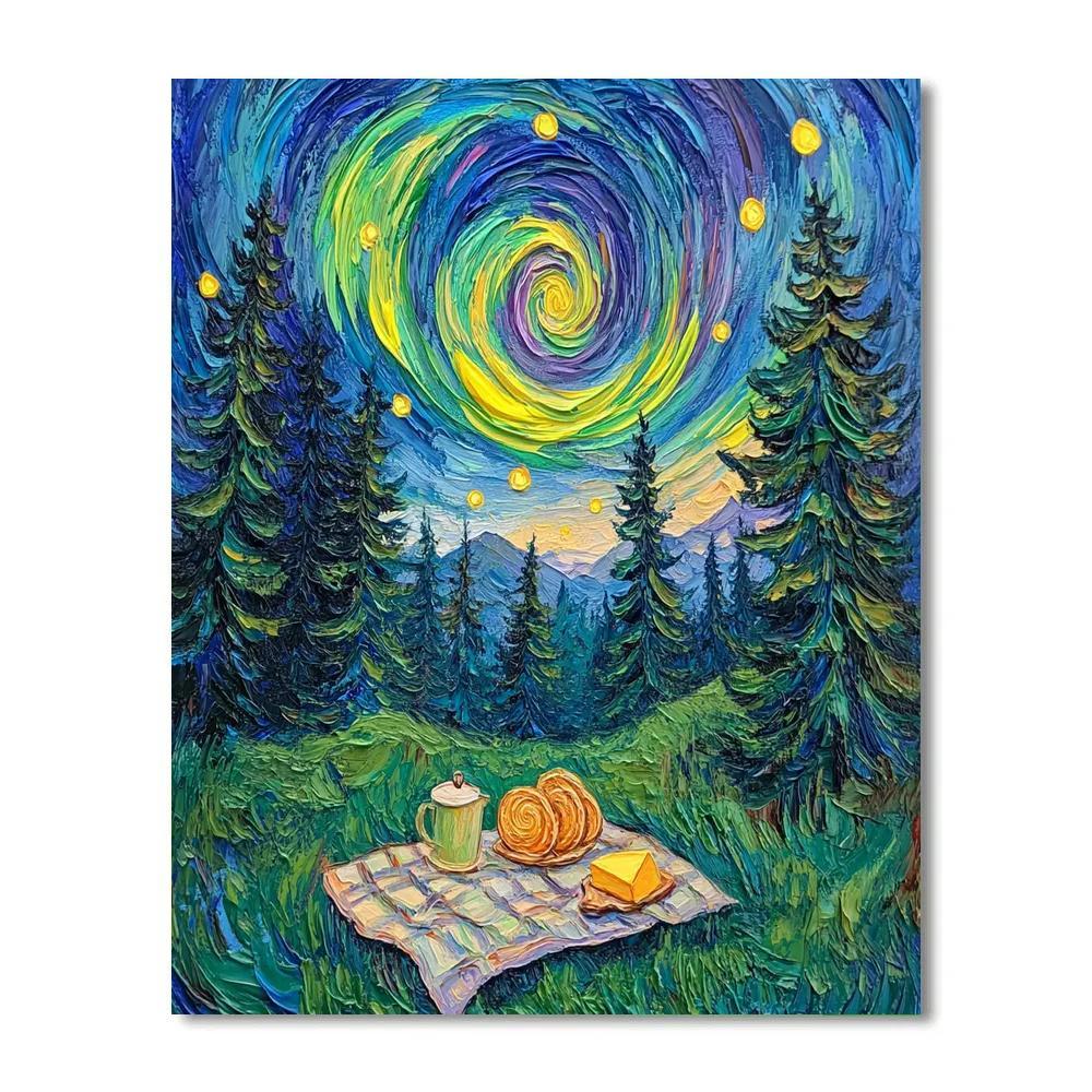 Van Gogh Inspired Aurora Forest Picnic paint by numbers