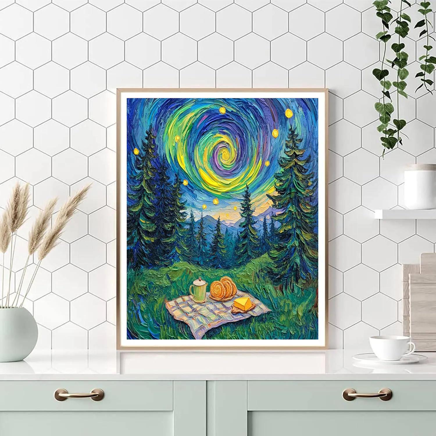 Van Gogh Inspired Aurora Forest Picnic paint by numbers