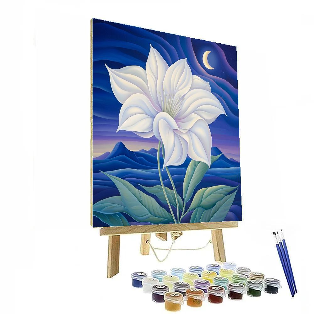 Georgia O’Keeffe Inspired Moonlit White Datura Over Indigo Mesa Paint by numbers art