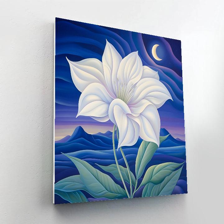 Georgia O’Keeffe Inspired Moonlit White Datura Over Indigo Mesa Paint by numbers art
