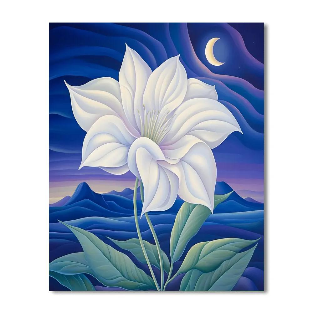 Georgia O’Keeffe Inspired Moonlit White Datura Over Indigo Mesa Paint by numbers art