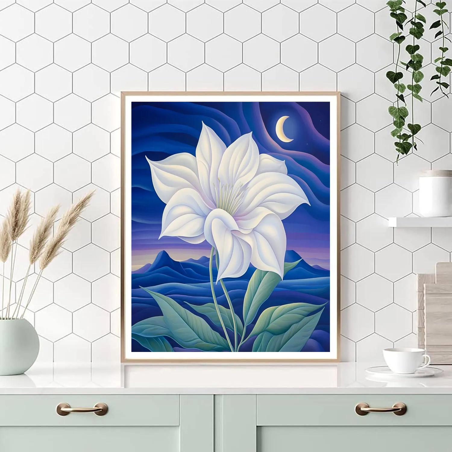 Georgia O’Keeffe Inspired Moonlit White Datura Over Indigo Mesa Paint by numbers art