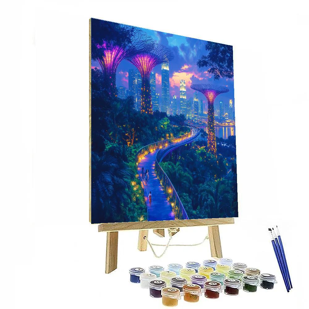 Gardens By The Bay Supertrees At Blue Hour - Singapore painting number kit