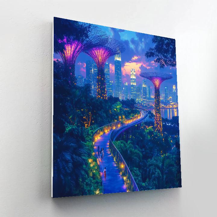 Gardens By The Bay Supertrees At Blue Hour - Singapore painting number kit