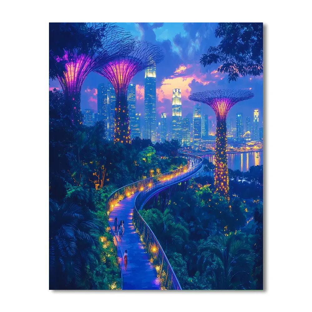 Gardens By The Bay Supertrees At Blue Hour - Singapore painting number kit