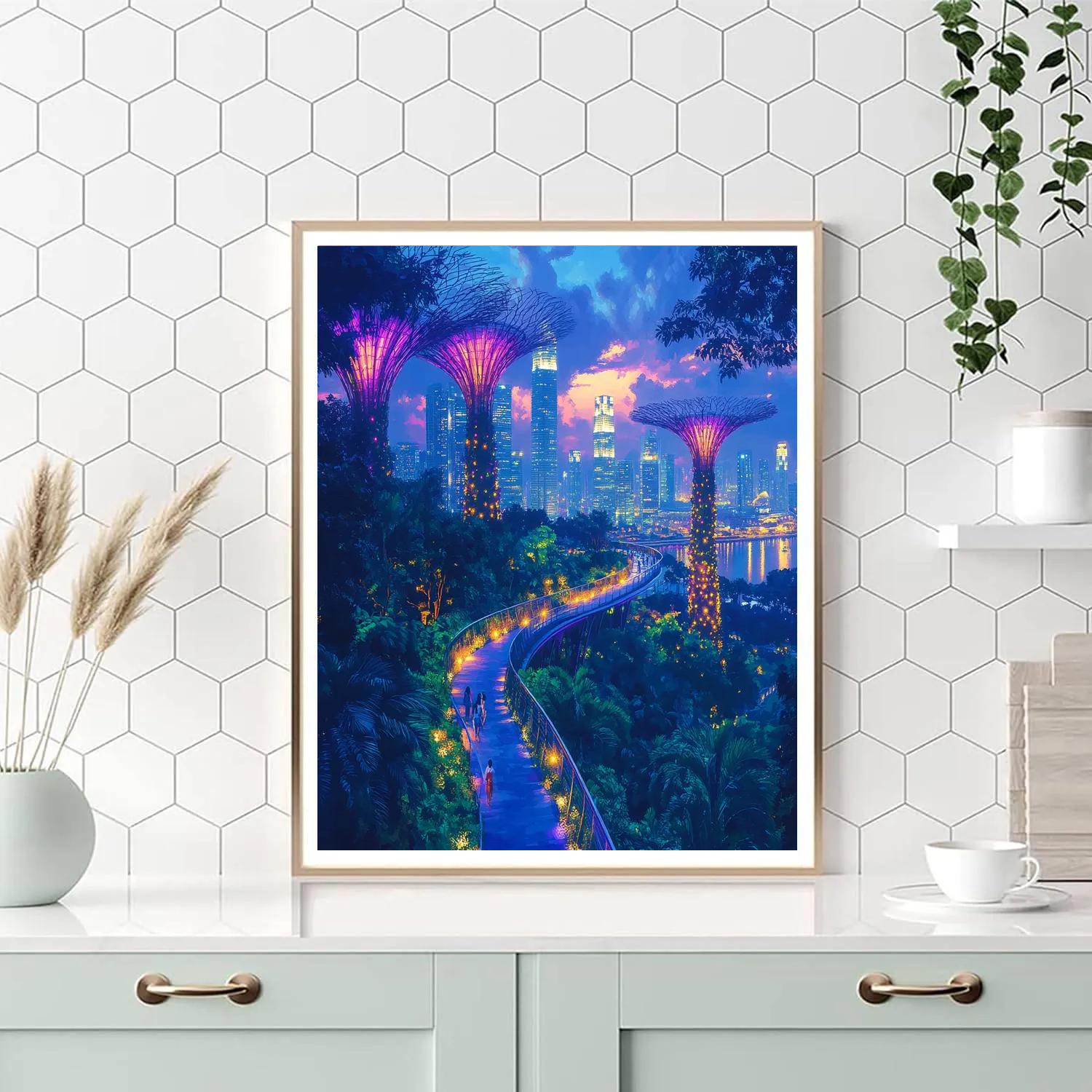 Gardens By The Bay Supertrees At Blue Hour - Singapore painting number kit