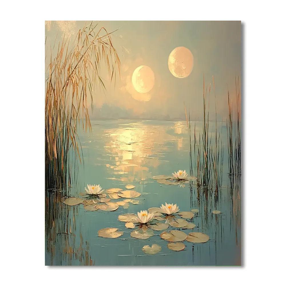Claude Monet Inspired Water Lilies Under Two Moons paint by numbers