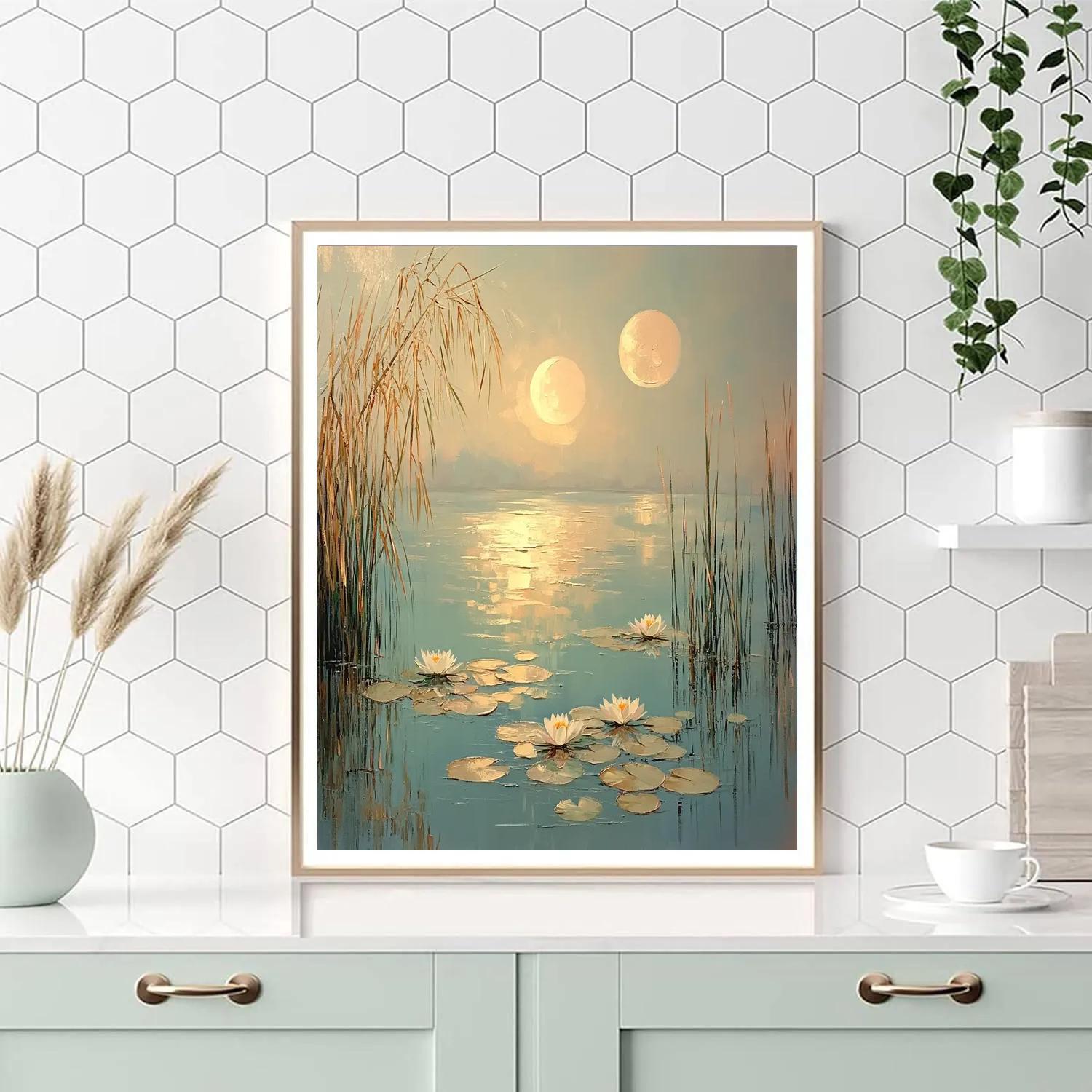 Claude Monet Inspired Water Lilies Under Two Moons paint by numbers