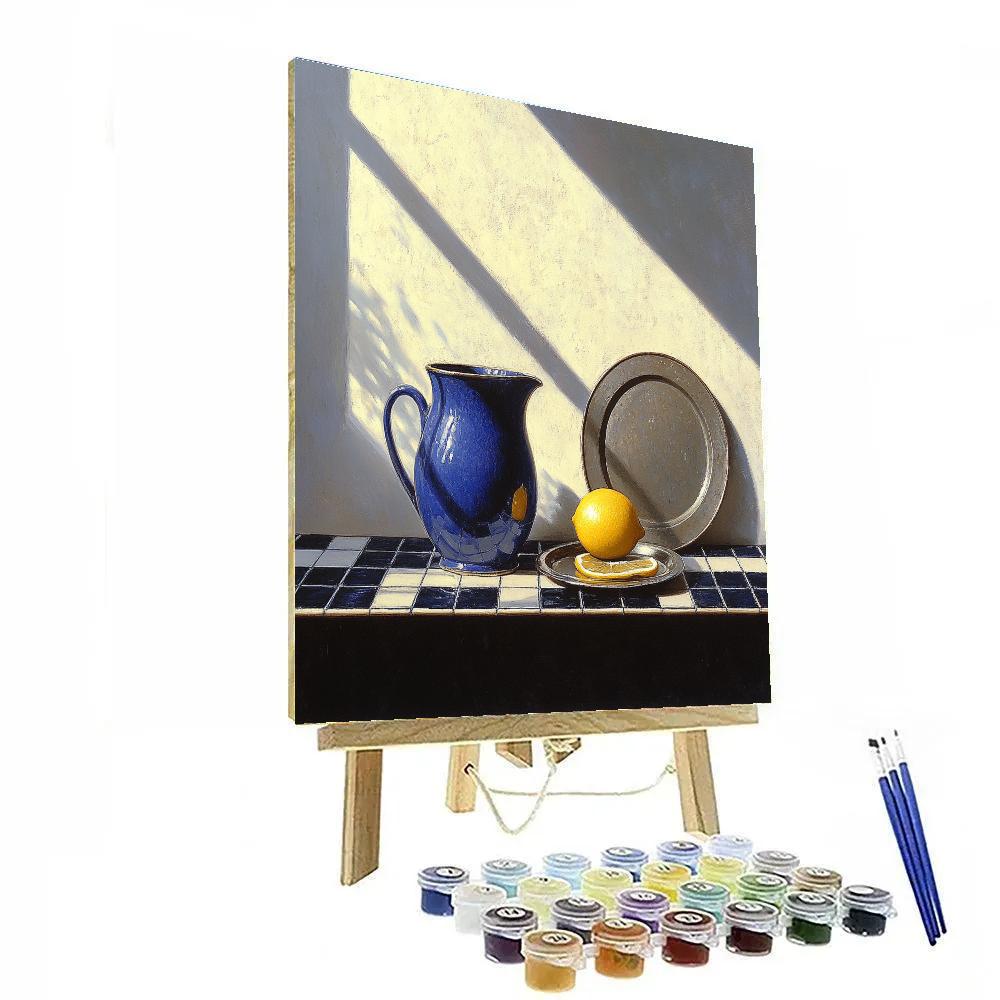 Johannes Vermeer Inspired Lapis Blue Pitcher And Lemon On Delft Tiles Numbered painting kits