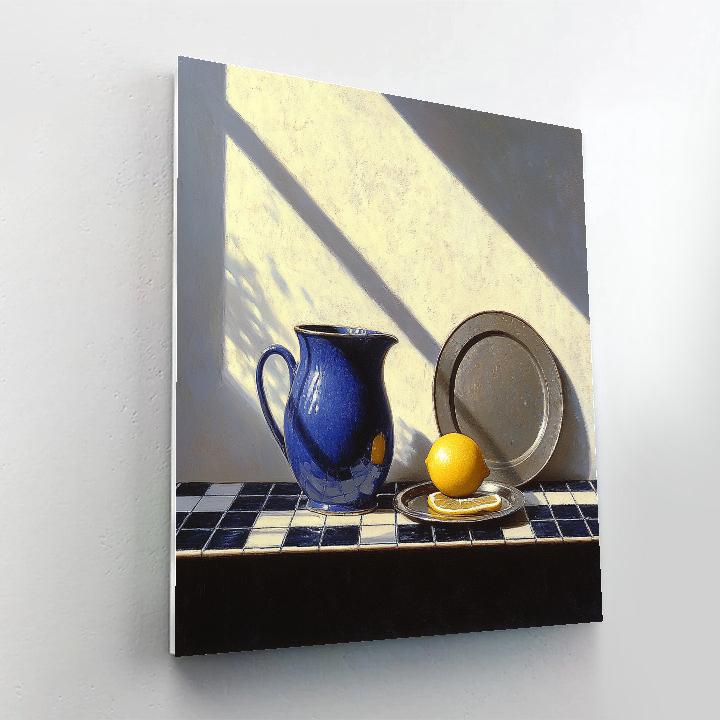 Johannes Vermeer Inspired Lapis Blue Pitcher And Lemon On Delft Tiles Numbered painting kits