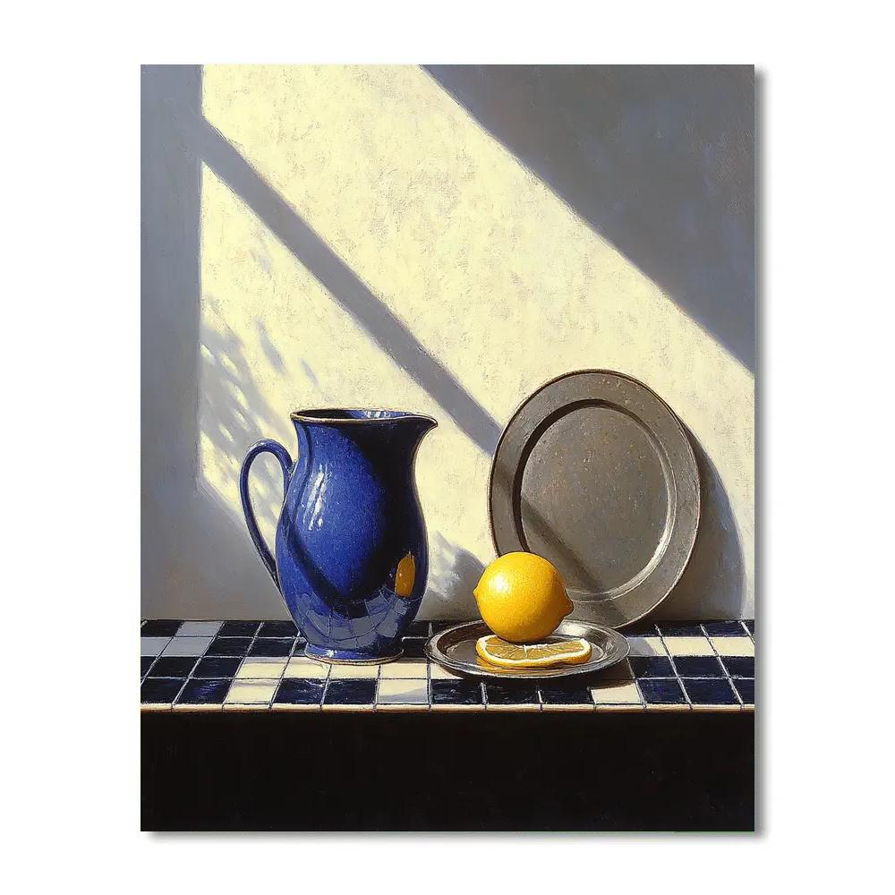 Johannes Vermeer Inspired Lapis Blue Pitcher And Lemon On Delft Tiles Numbered painting kits
