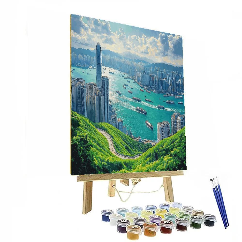 Harborfront Skyline From Victoria Peak - Hong Kong, China Paint by numbers art