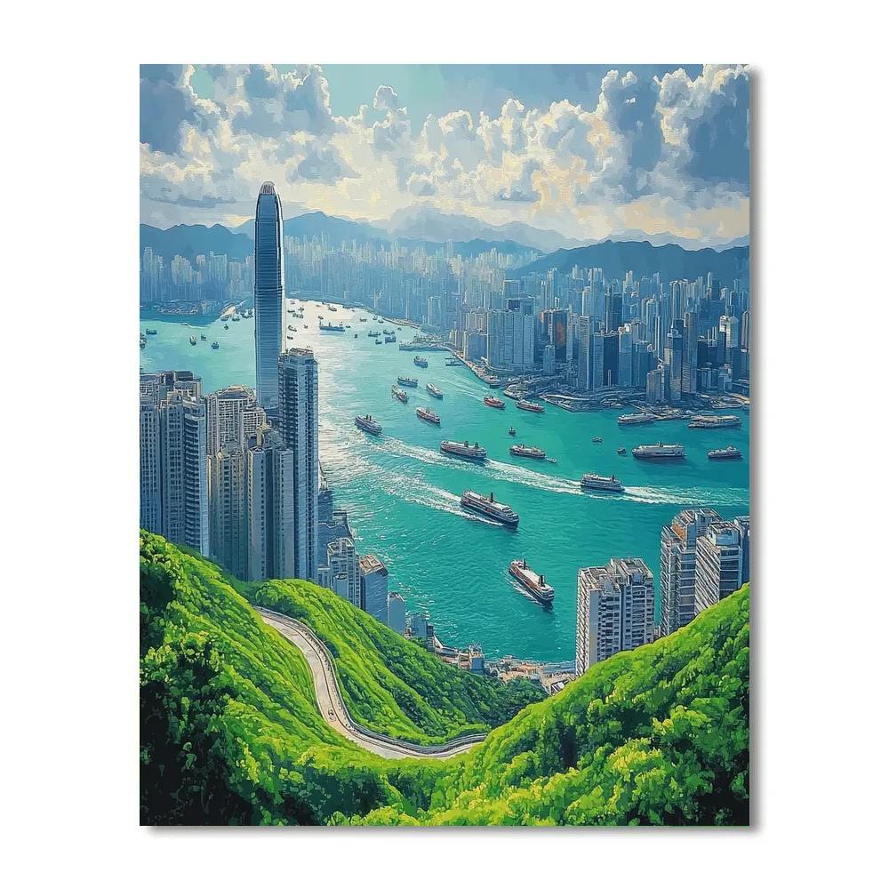 Harborfront Skyline From Victoria Peak - Hong Kong, China Paint by numbers art