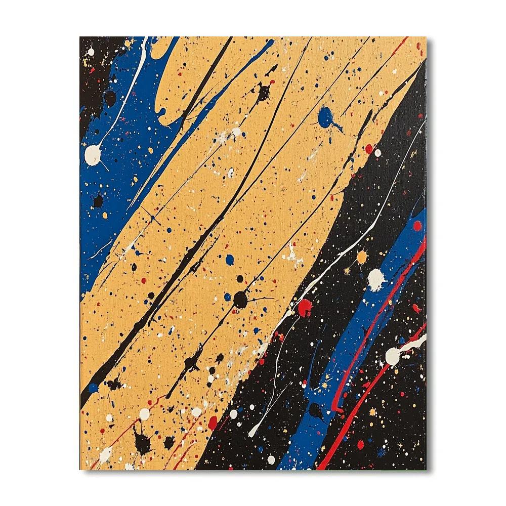 Jackson Pollock Inspired Monsoon Pressure Field In Ochre And Cobalt DIY paint by numbers