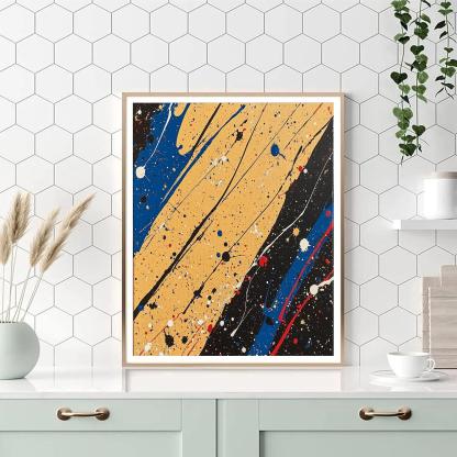 Jackson Pollock Inspired Monsoon Pressure Field In Ochre And Cobalt DIY paint by numbers