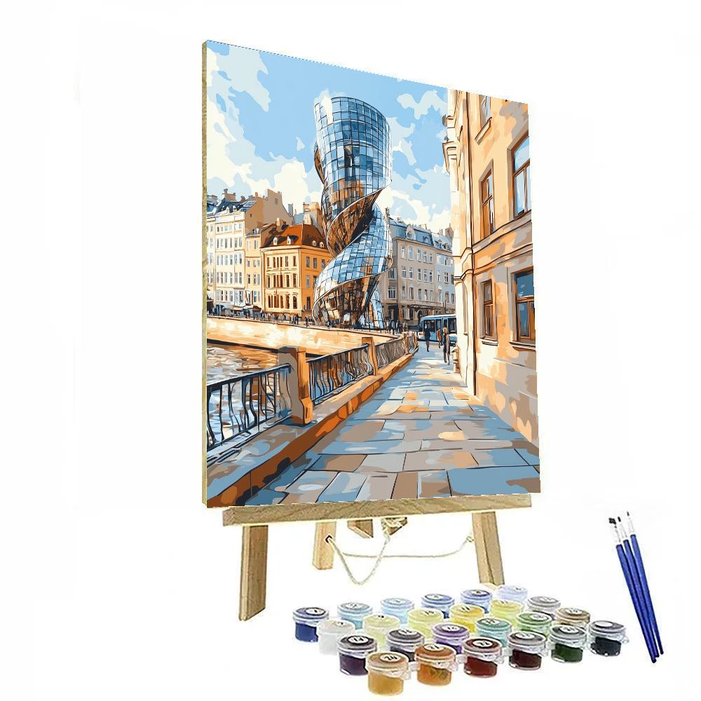 Dancing House Reflections By The River - Prague, Czech Republic Numbered painting kits