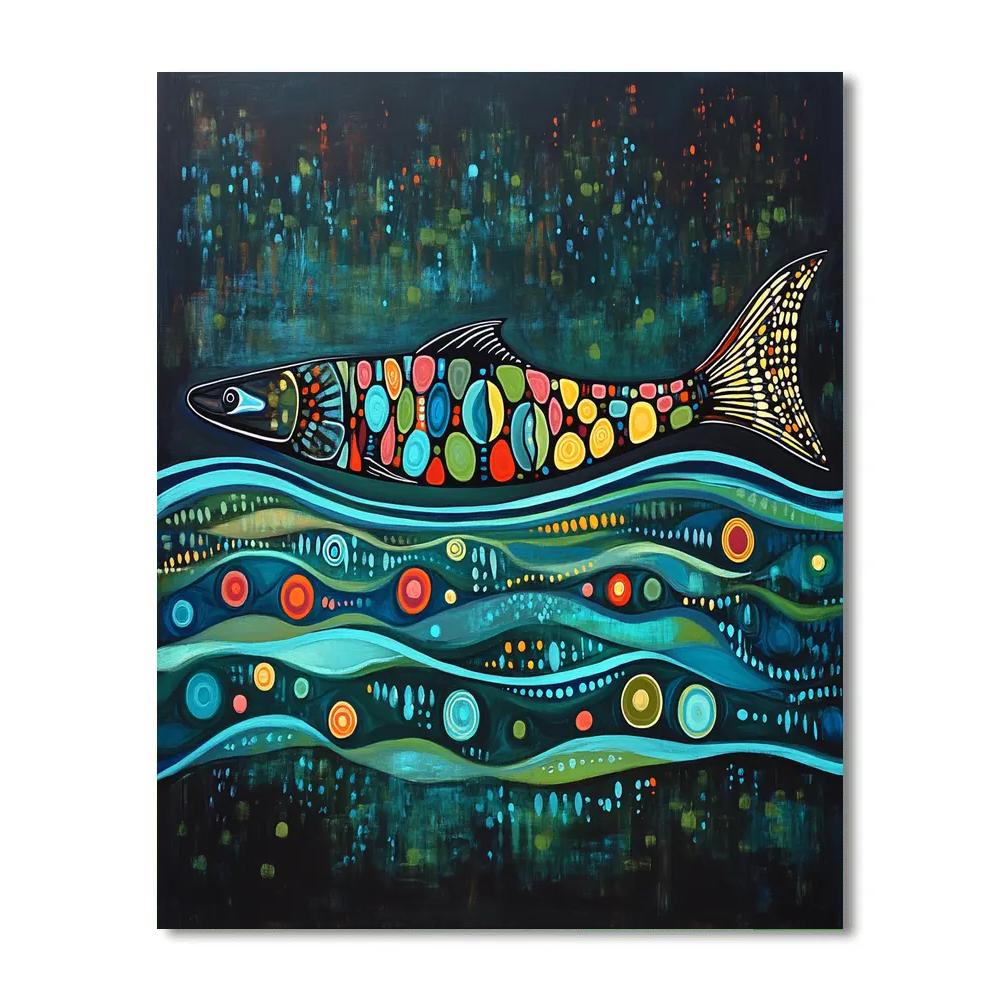 Norval Morrisseau Inspired Sturgeon Of The Deep River Song paint by numbers