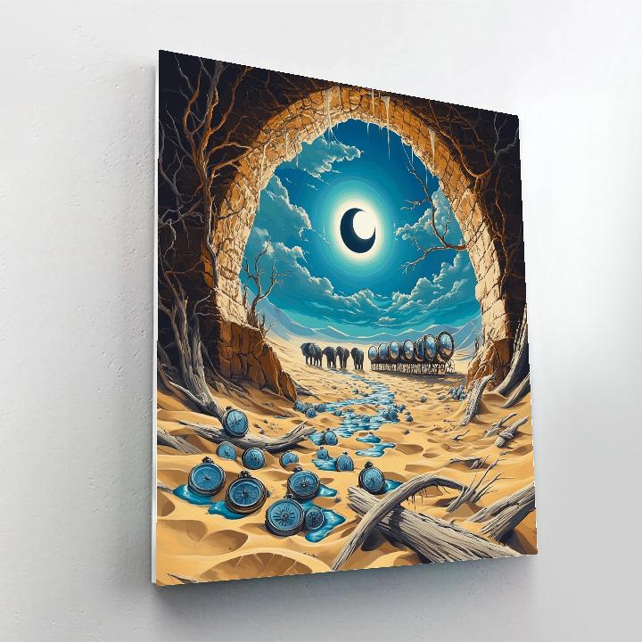 Salvador Dali Inspired Desert Eclipse Clockwork Number painting
