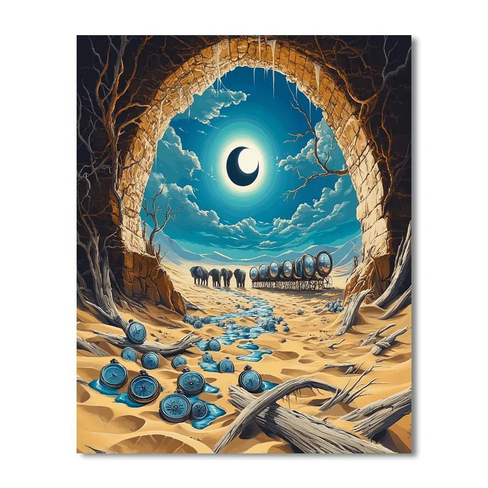 Salvador Dali Inspired Desert Eclipse Clockwork Number painting