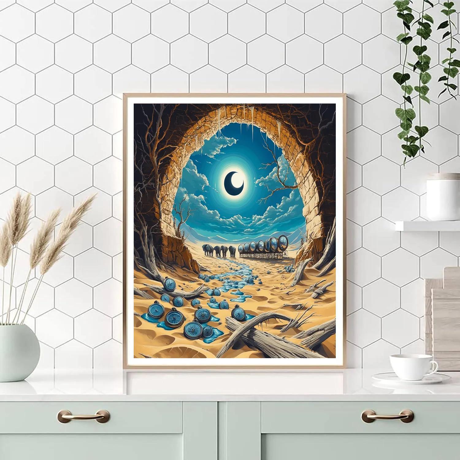 Salvador Dali Inspired Desert Eclipse Clockwork Number painting