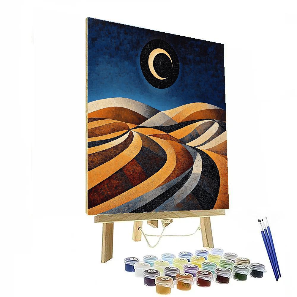 Pablo Picasso Inspired Cubist Eclipse Over Terraced Hills paint by number