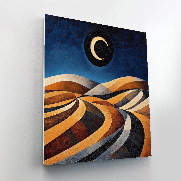 Pablo Picasso Inspired Cubist Eclipse Over Terraced Hills paint by number