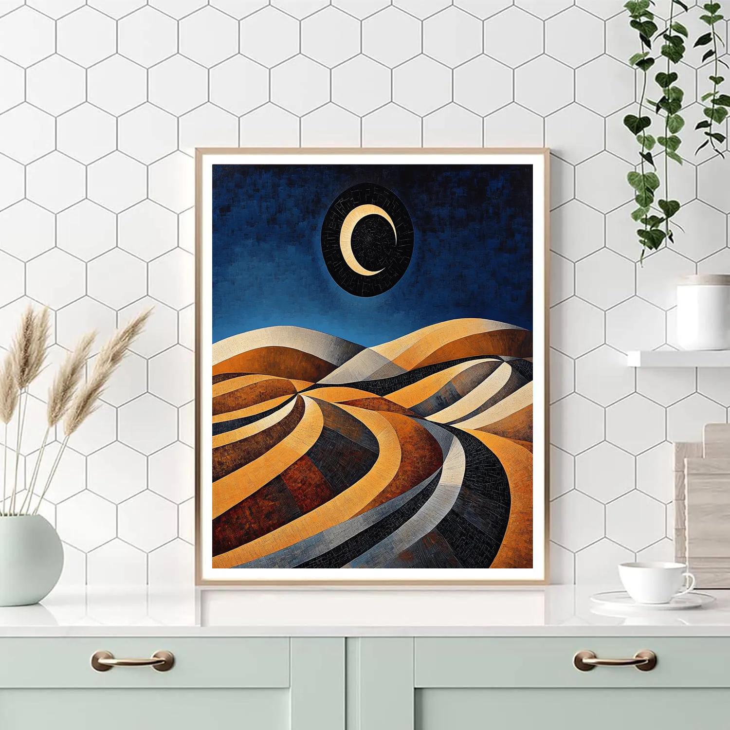 Pablo Picasso Inspired Cubist Eclipse Over Terraced Hills paint by number