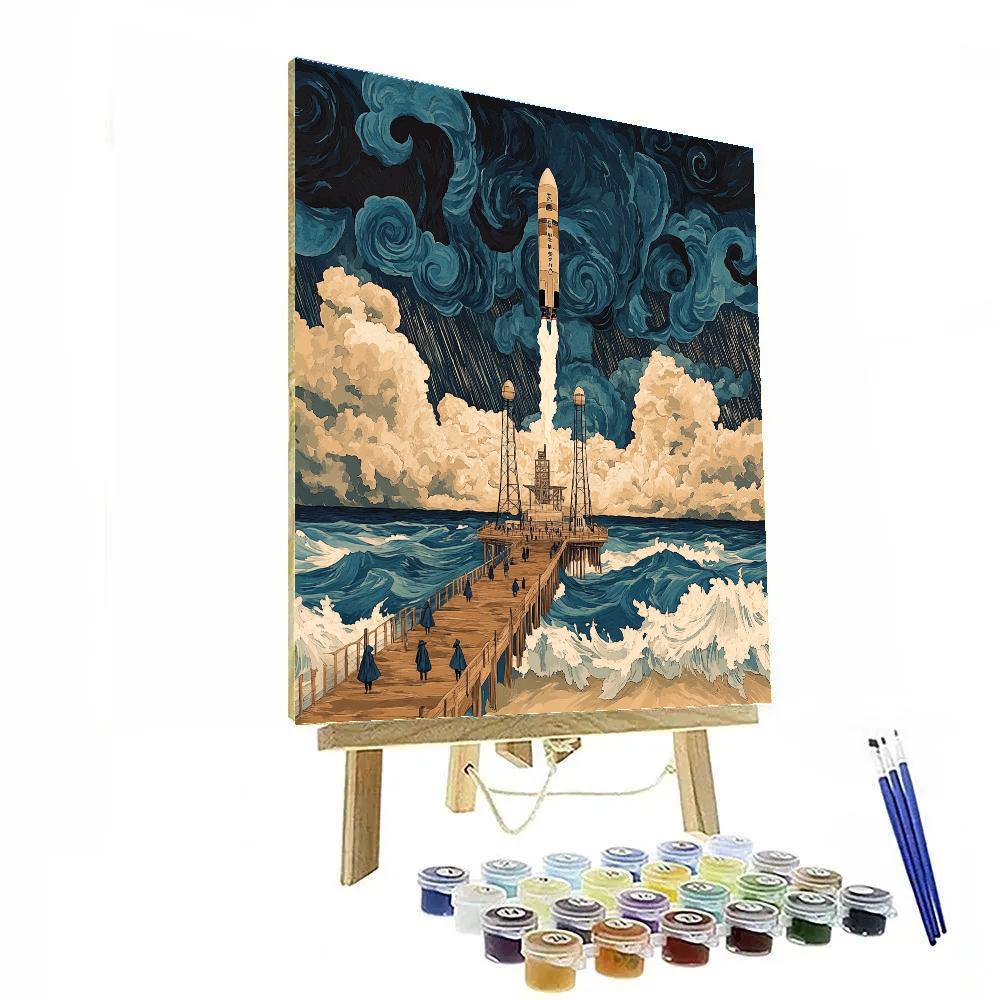 Hokusai Inspired Storm Over Rocket Harbor paint by number