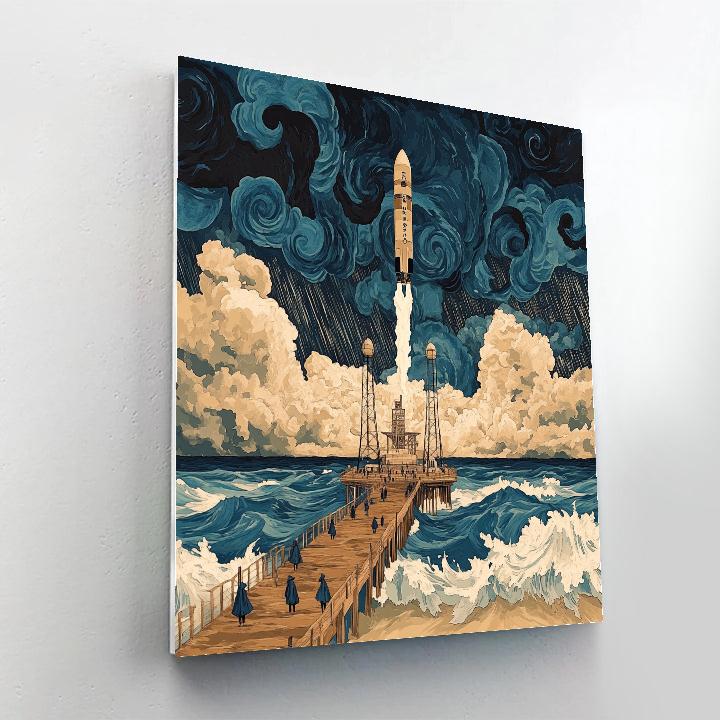 Hokusai Inspired Storm Over Rocket Harbor paint by number