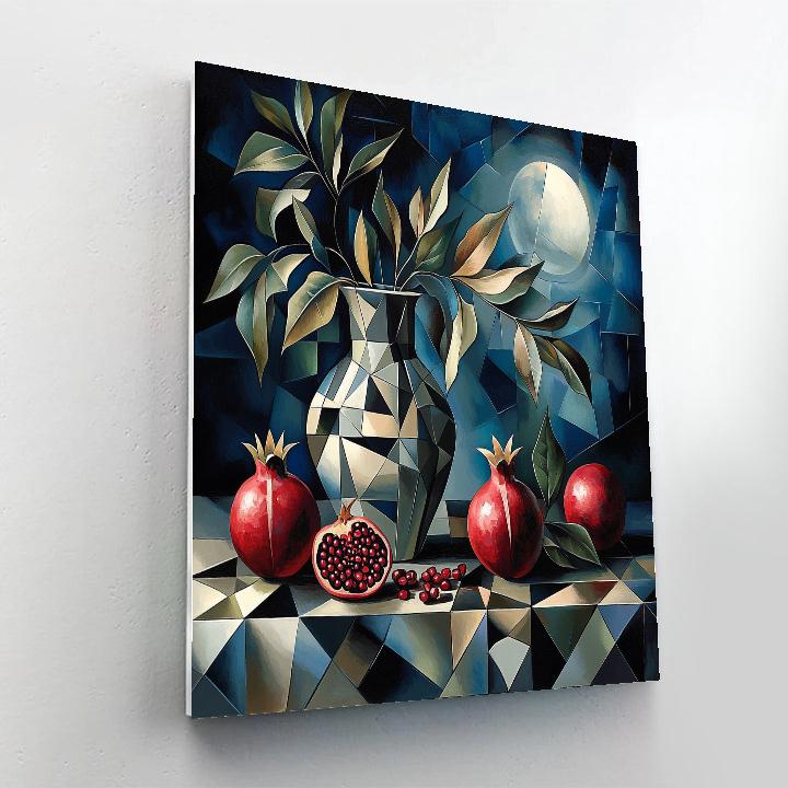Pablo Picasso Inspired Fractured Still Life Of Pomegranates And Moonlit Vase paint by number
