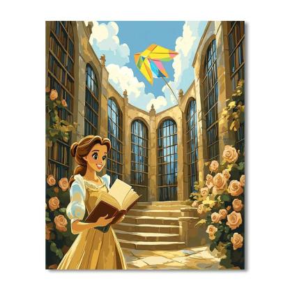 Belle Enchanted Library Kite Day Numbered painting kits