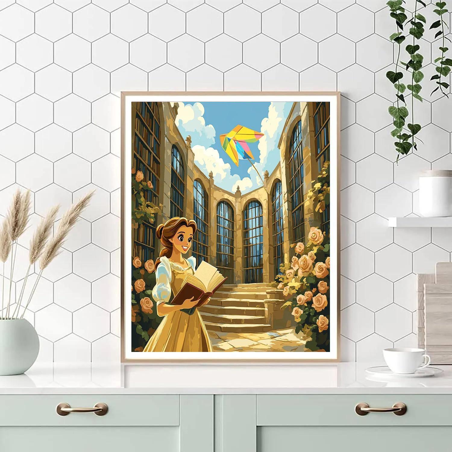 Belle Enchanted Library Kite Day Numbered painting kits