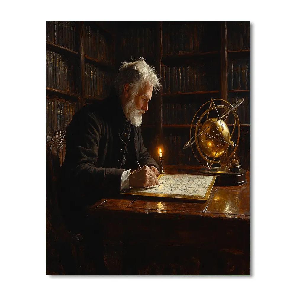 Rembrandt Inspired Candlelit Library Astronomer paint by numbers