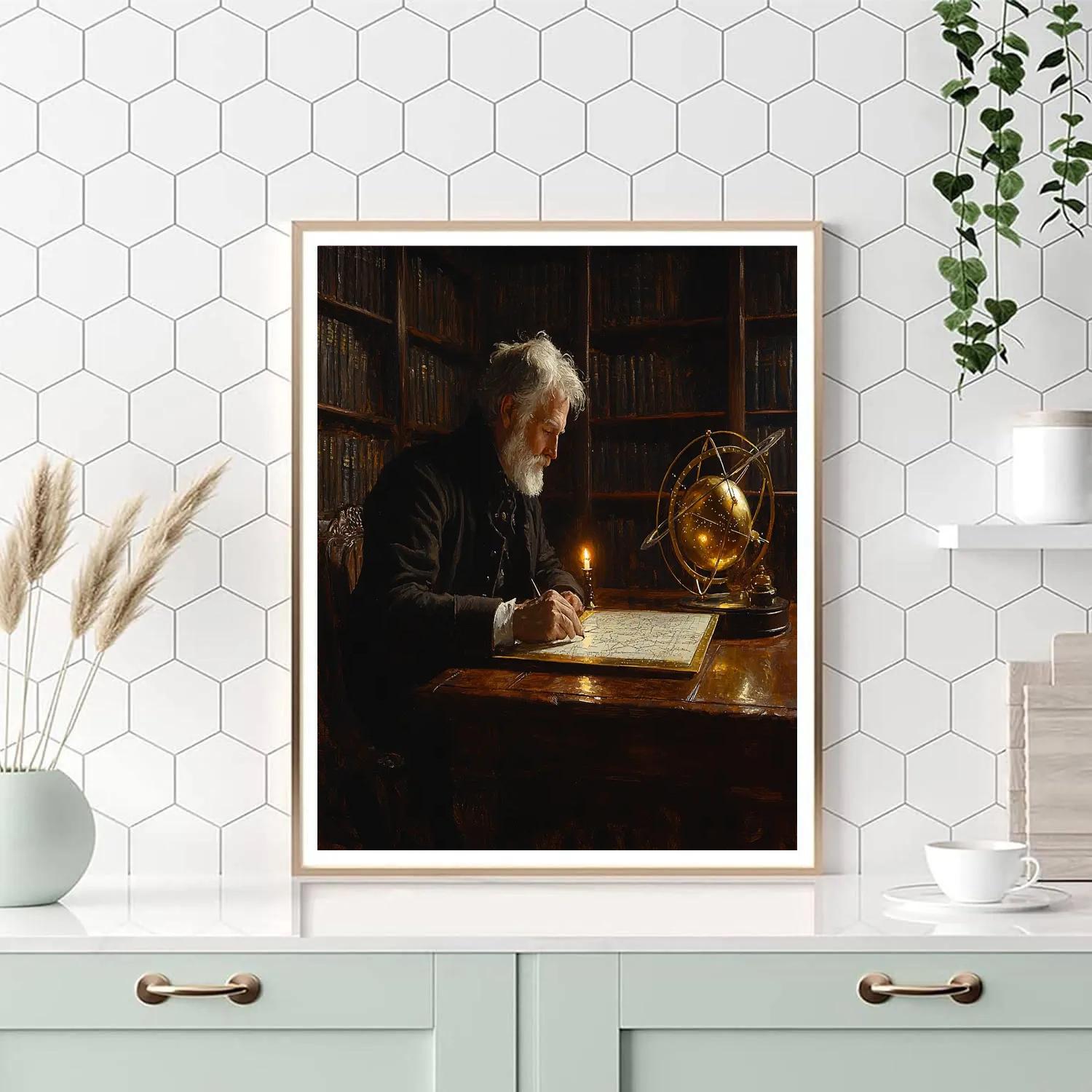 Rembrandt Inspired Candlelit Library Astronomer paint by numbers
