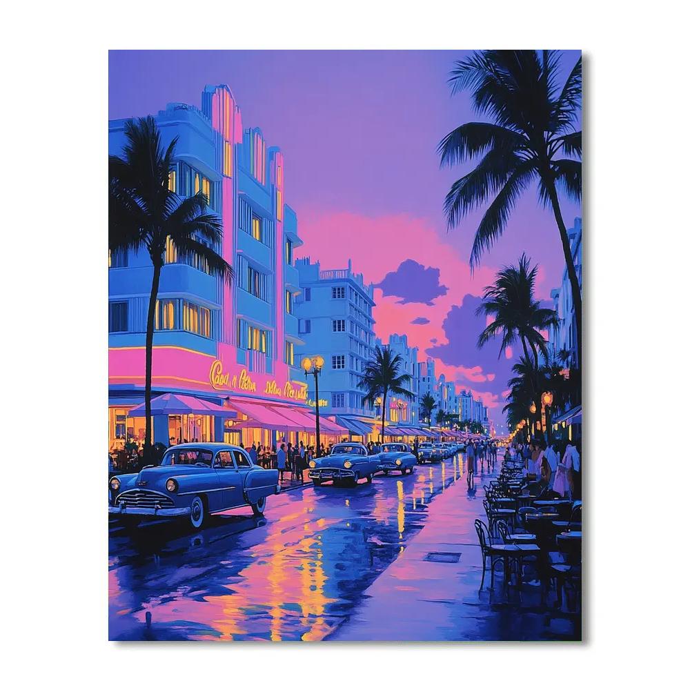Art Deco Seafront On Ocean Drive - Miami Beach, United States Paint by numbers kits