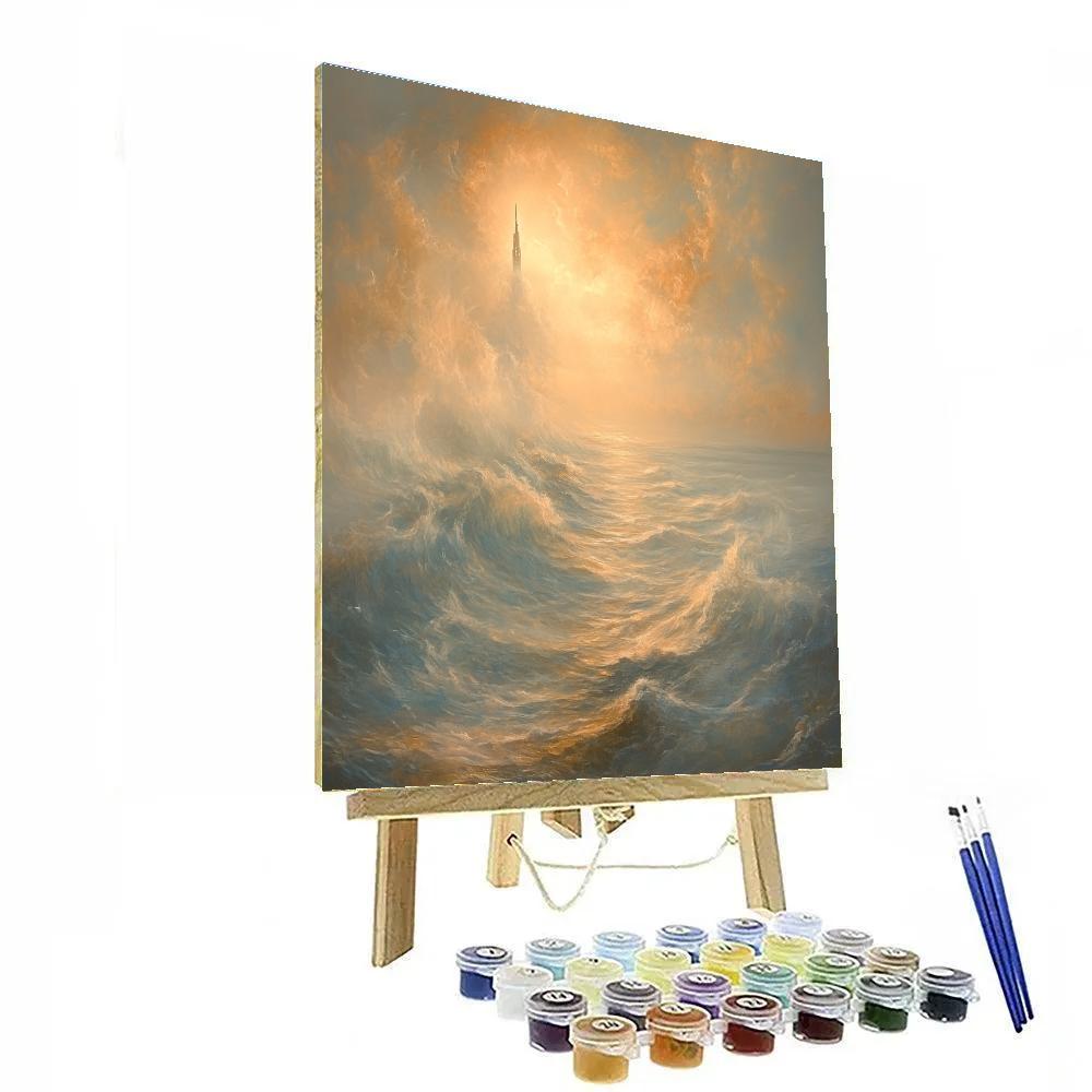 JMW Turner Inspired Ocean Sunrise With Distant Space Station painting number kit
