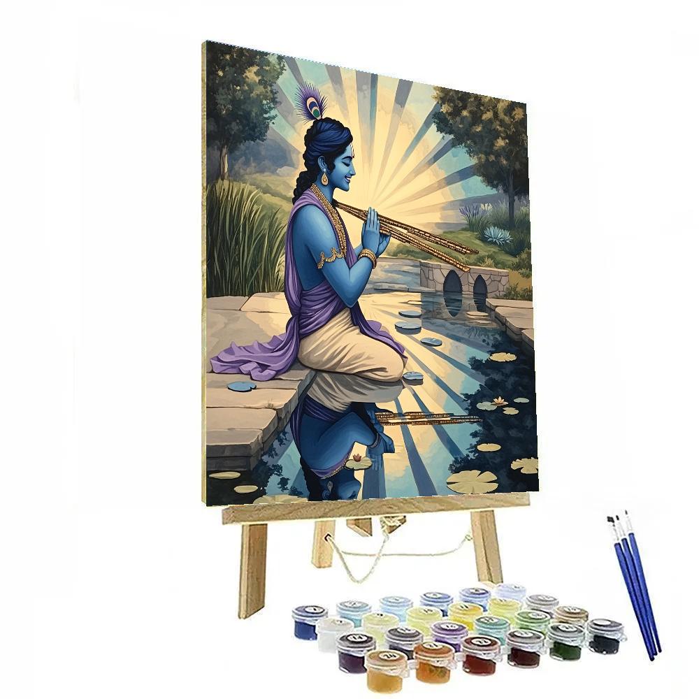Krishna And The Mirror Pond Of Many Flutes Painting by numbers kit