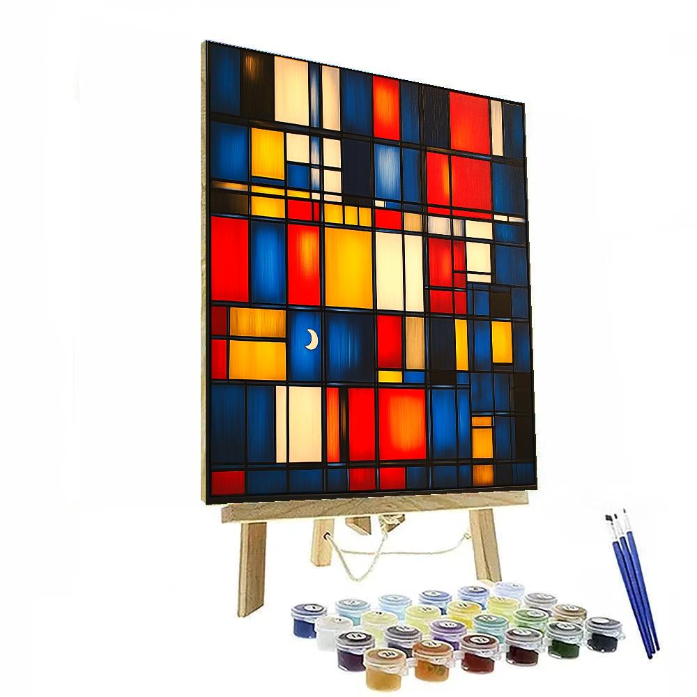 Piet Mondrian Inspired Futuristic City Grid At Night paint by color