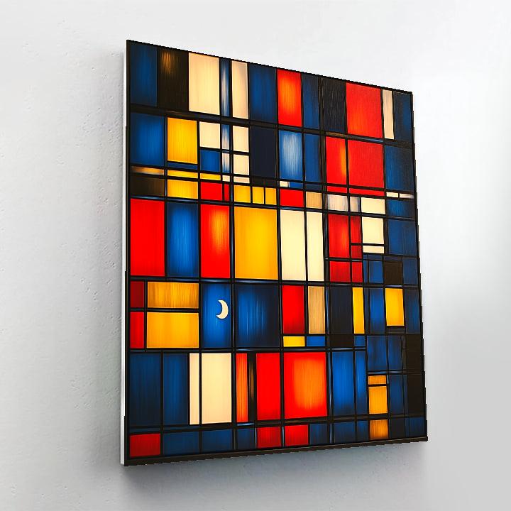 Piet Mondrian Inspired Futuristic City Grid At Night paint by color