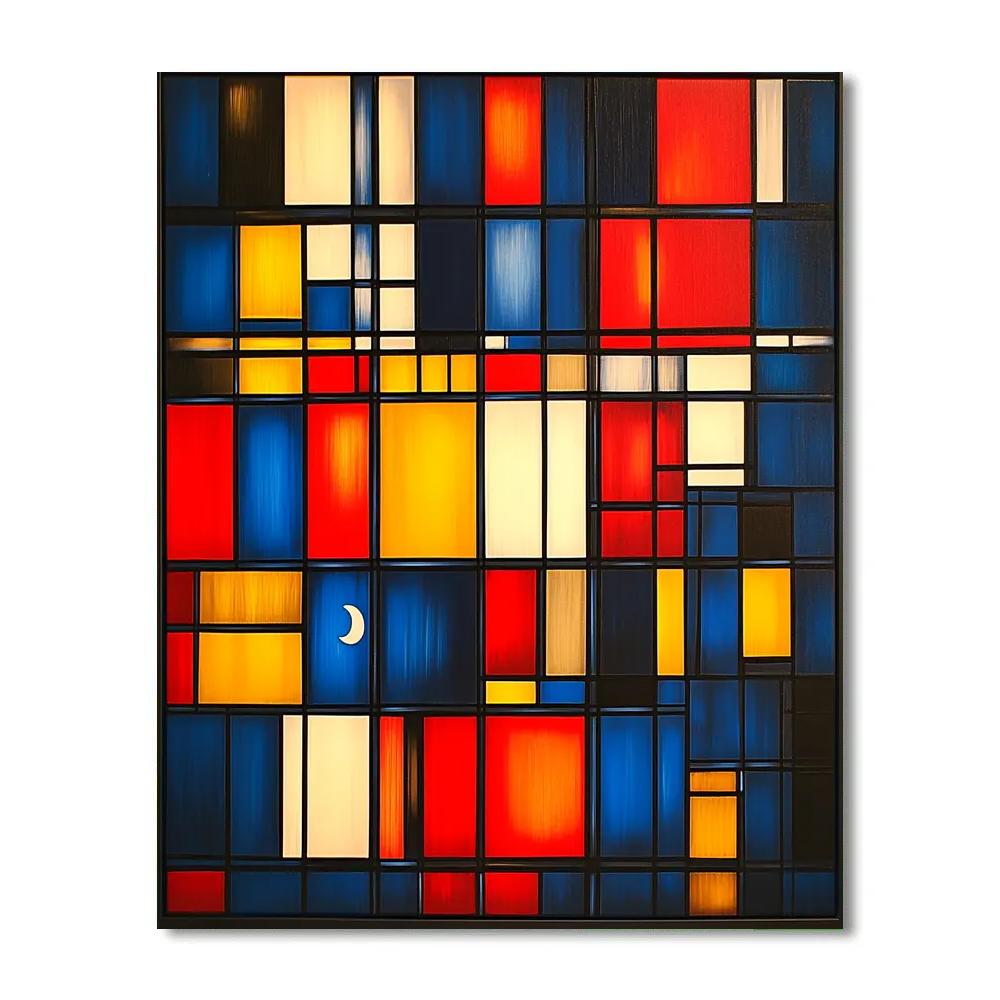 Piet Mondrian Inspired Futuristic City Grid At Night paint by color