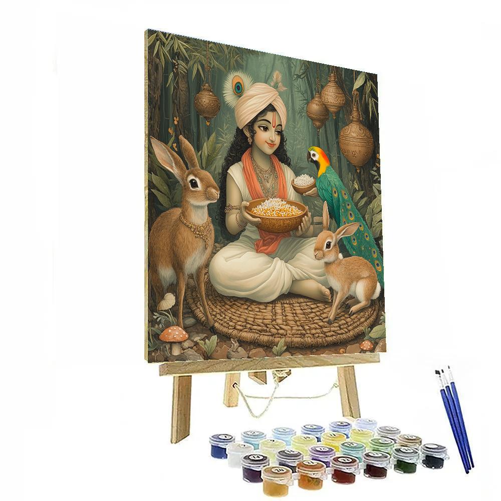 Krishna Serving Sweet Rice To Forest Friends painting number kit