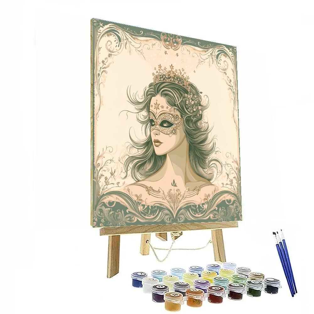 Alphonse Mucha Inspired Masquerade With Star Crown Paint by numbers art