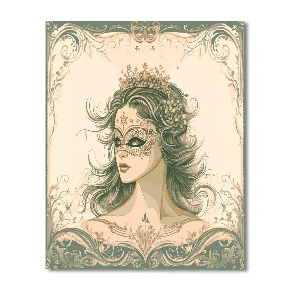Alphonse Mucha Inspired Masquerade With Star Crown Paint by numbers art