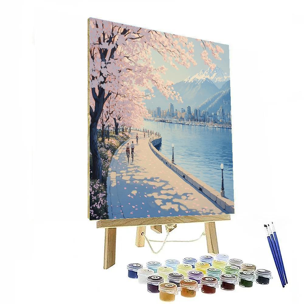 Vancouver Seawall Spring Cherry Blossoms - Vancouver, Canada paint by number
