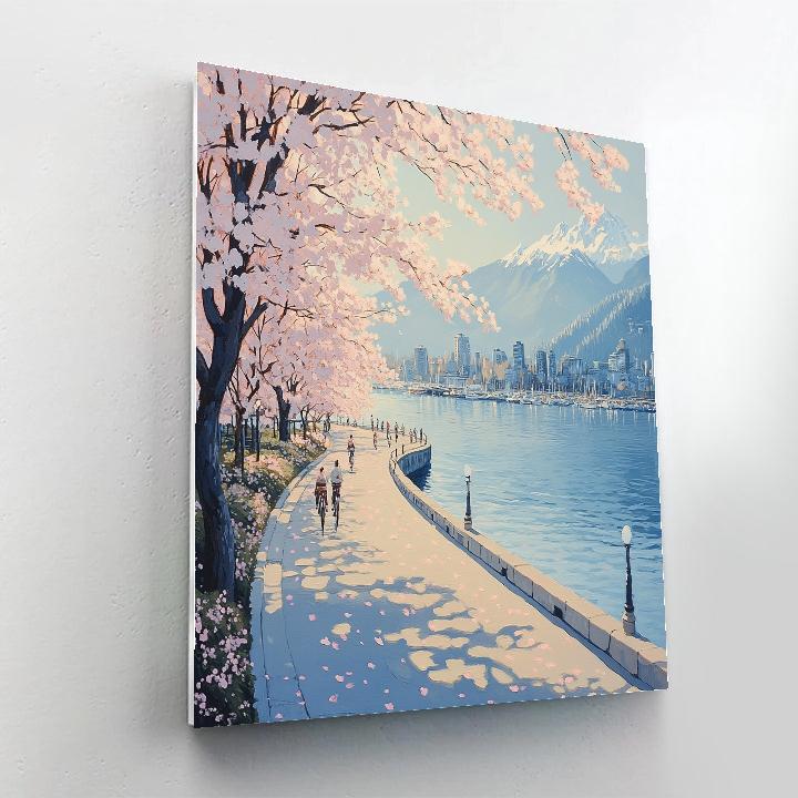 Vancouver Seawall Spring Cherry Blossoms - Vancouver, Canada paint by number