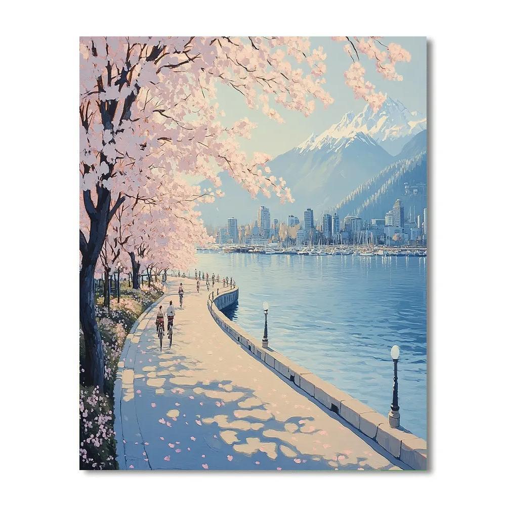 Vancouver Seawall Spring Cherry Blossoms - Vancouver, Canada paint by number