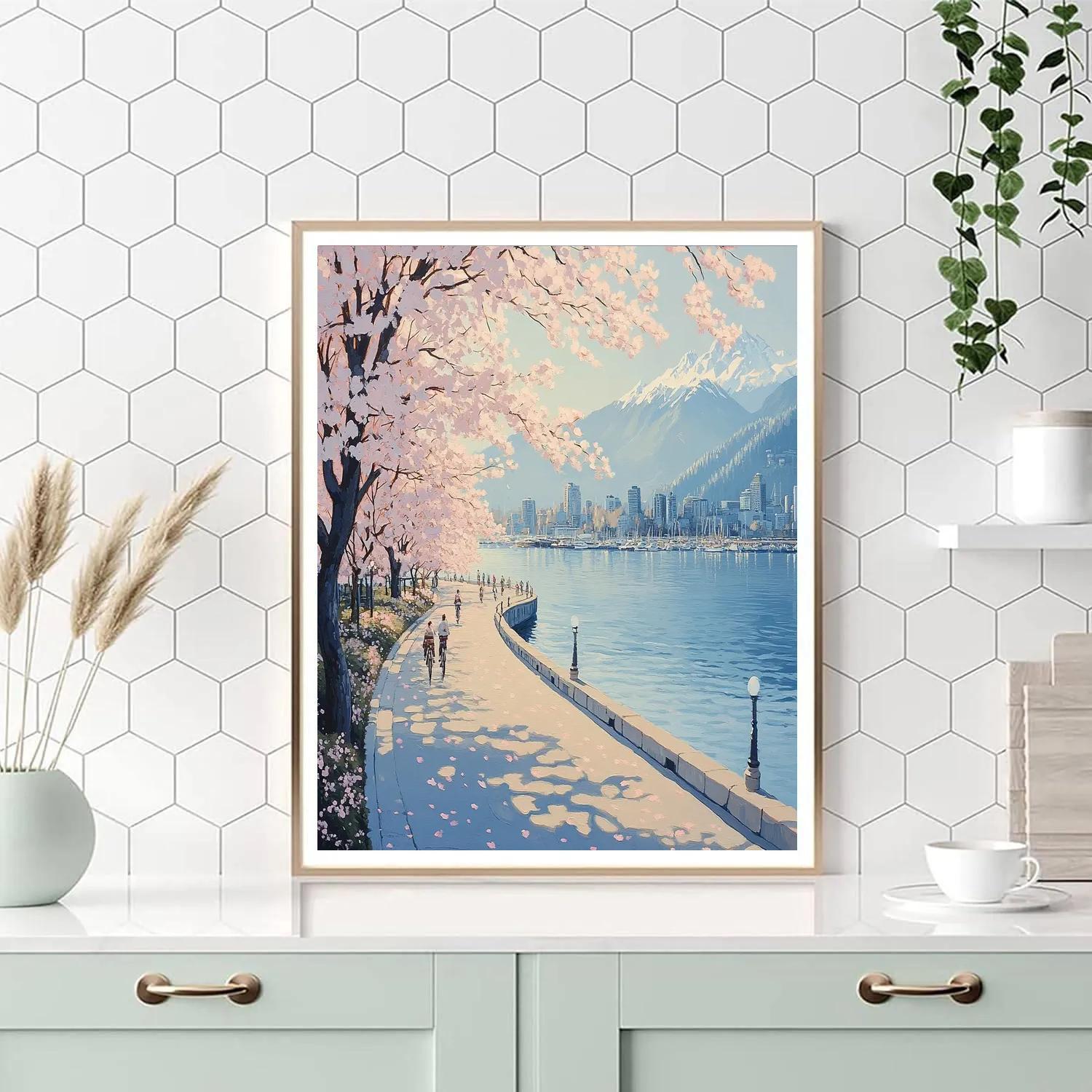 Vancouver Seawall Spring Cherry Blossoms - Vancouver, Canada paint by number