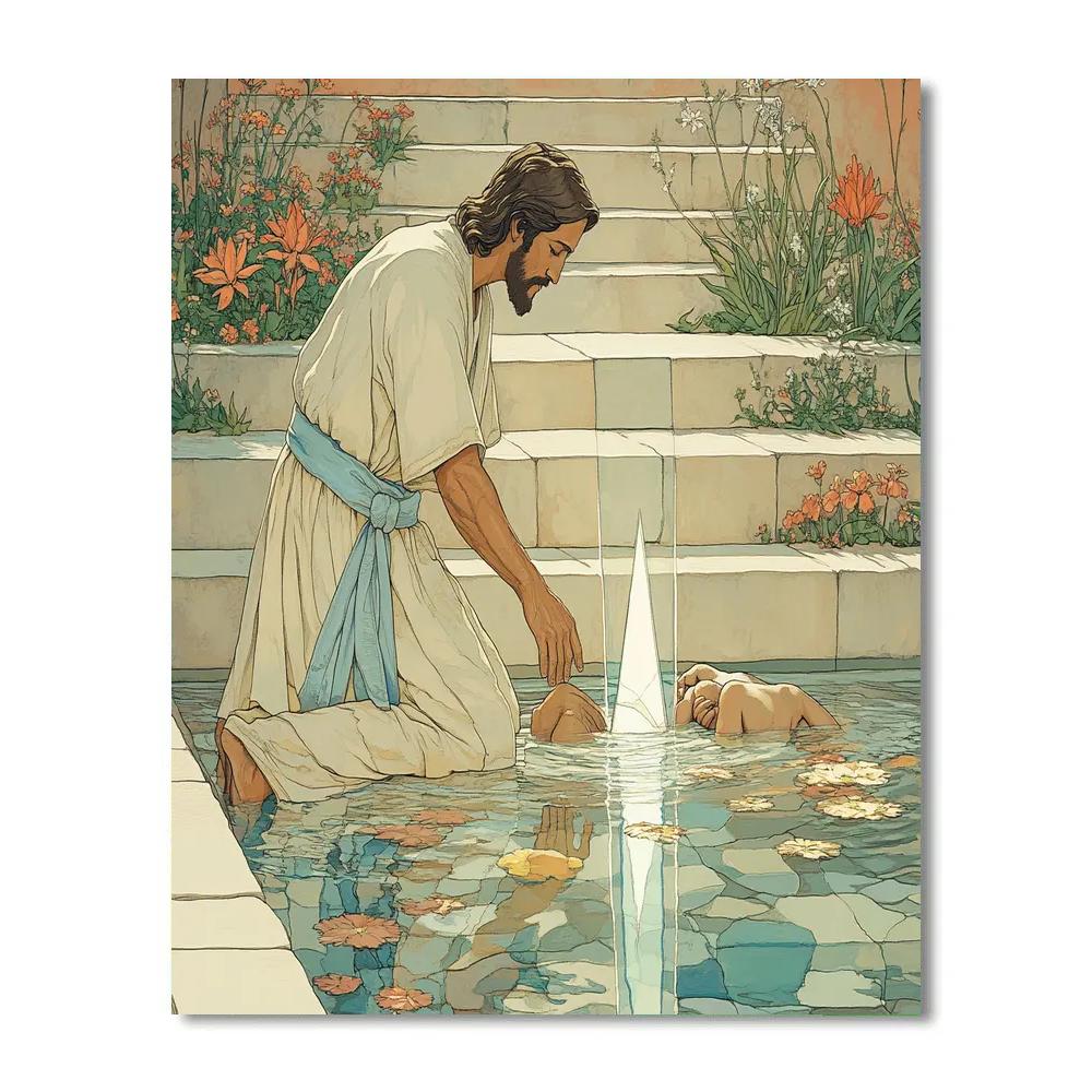 Jesus Healing With Prism Water paint by color